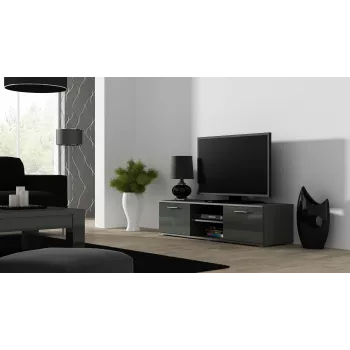 Suporte de TV para cama meble SOHO 140 — 1400×430×370 mm, tampo superior cinzento (aglomerado), estrutura cinzenta