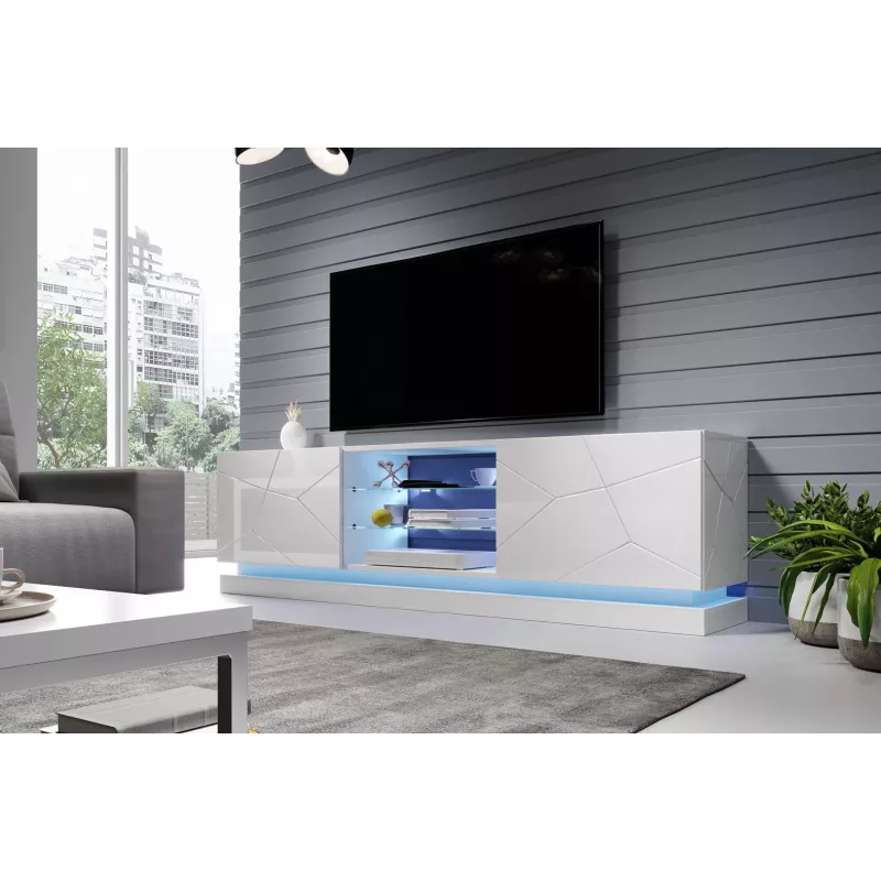 Móvel de TV Cama QIU 200 MDF branco brilhante/branco brilhante
