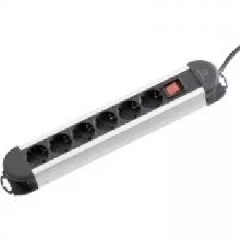 Régua de tomadas Renkforce 1296311 — 6 tomadas, preto/prateado com interruptor
