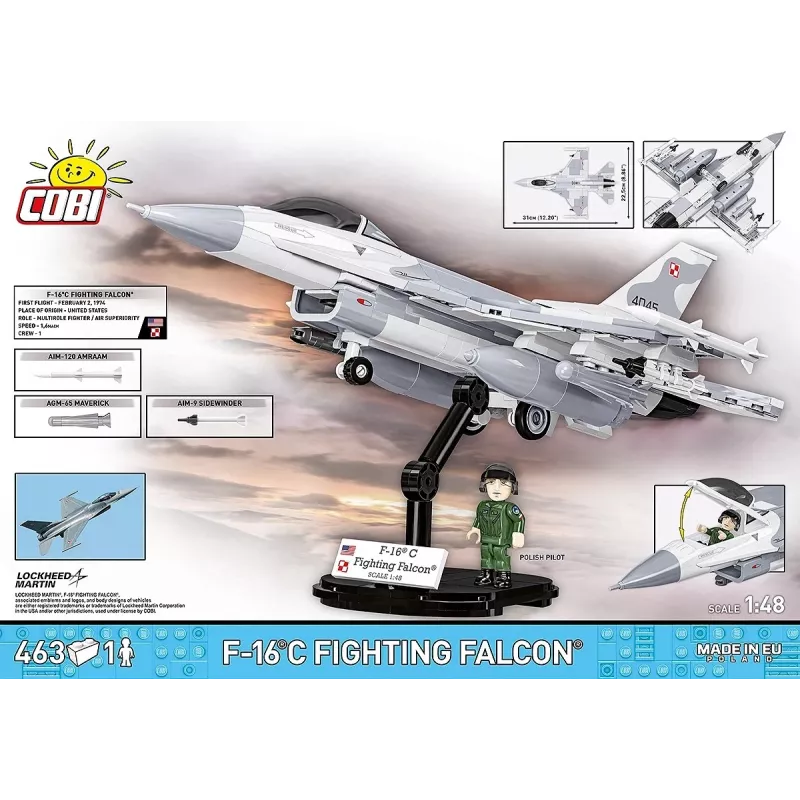 Conjunto de construção Cobi F-16C Fighting Falcon – 463 peças, maquete à escala