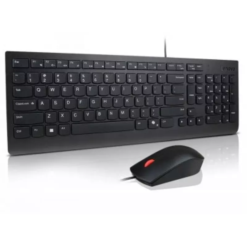 Conjunto de teclado e rato com fios Lenovo Essential 4X31R64445 — teclado de tamanho completo com fios USB e rato com fios USB