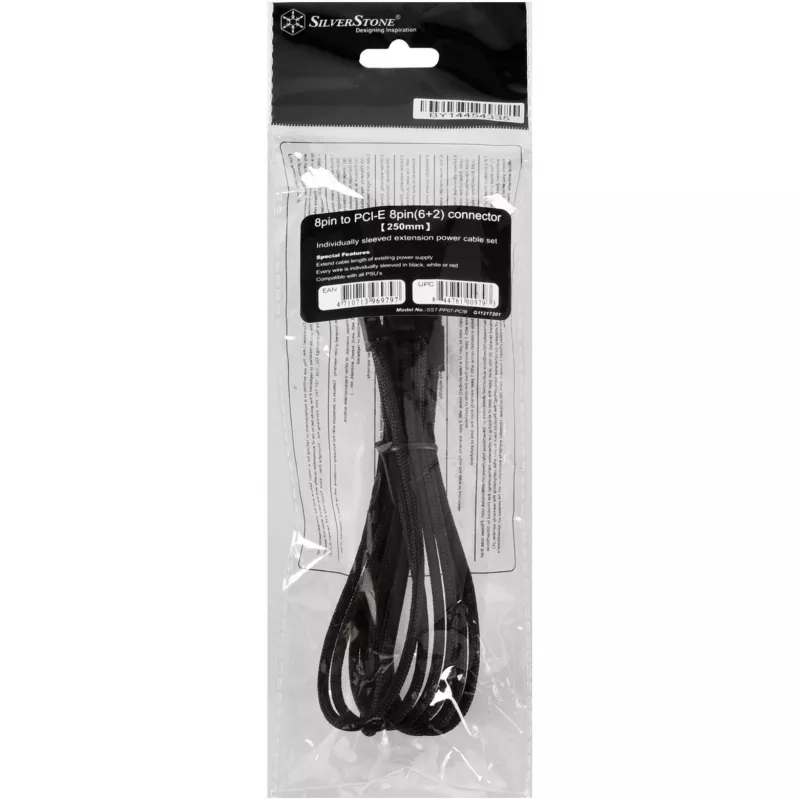 SilverStone SST-PP07-PCIB cabo de extensão PCIe de 8 pinos para PCIe de 6+2 pinos, 25 cm, preto