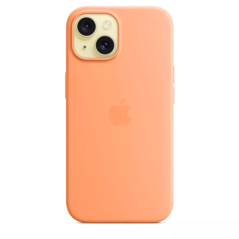 Capa de silicone Apple iPhone 15 com MagSafe – Orange Sorbet