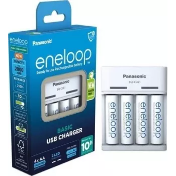 Carregador Panasonic eneloop BQ-CC61 com 4 pilhas de 2200 mAh (K-KJ61MCD40USB)