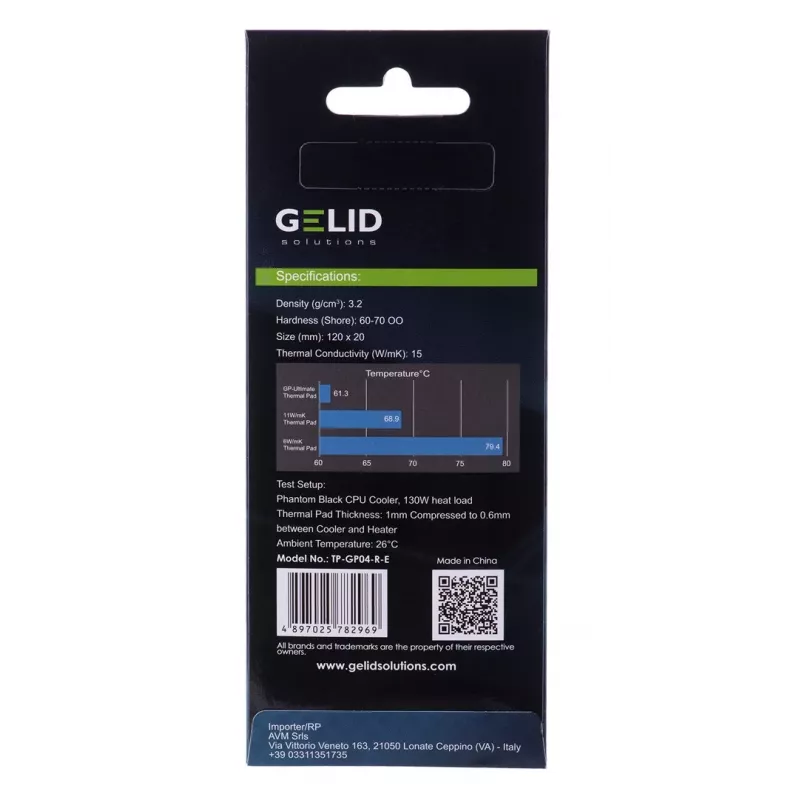 Pad térmico Gelid TP-GP04-R-E 120×20×3,0 mm, densidade 3,2 g/cm³, 1 unid.