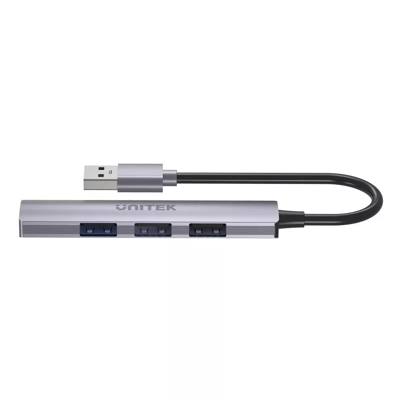 Unitek H1208A hub USB-A, 4 portas (1x USB-A 5 Gbps, 3x USB-A 2.0), alumínio, prateado