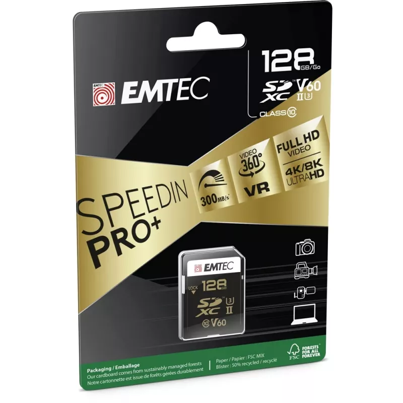 Cartão de memória Emtec 128 GB UHS-II SpeedIN PRO+