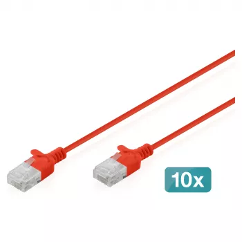 Cabo de rede DIGITUS CAT6 U-UTP fino, 1,5 m, vermelho, pack de 10
