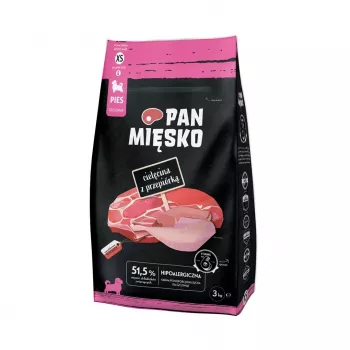Ração seca para cachorros Pan Mięsko Vitela com Codorniz XS 3 kg