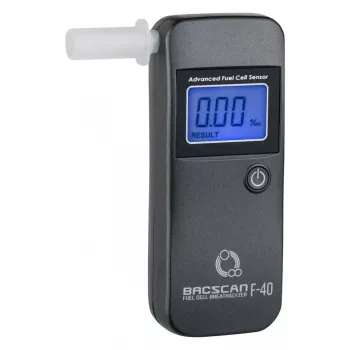 Alcoolímetro BACscan F-40, sem contacto, TAS 0–4%, precisão 1%, tempo de aquecimento 20s, LCD, pilha AAA×2