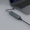 Hub USB-A SAVIO com RJ-45 Gigabit Ethernet AK-57 — 3× USB-A + RJ-45, USB 3.2 Gen 1 Micro‑B host, 5 Gbit/s, 4 portas, cinzento
