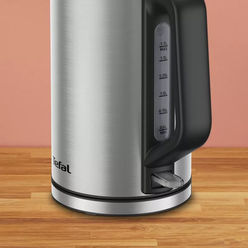 Tefal Bronx KI513D10 chaleira elétrica, 1,7 l, 2400 W, aço inoxidável, base rotativa, filtro, prateada
