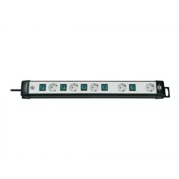 Brennenstuhl Premium-Line Technik 5 tomadas, 3 m régua de tomadas 5 tomadas preto/cinzento-claro, 3m H05VV-F 3G1,5, com interruptor individual, disposição especial das tomadas