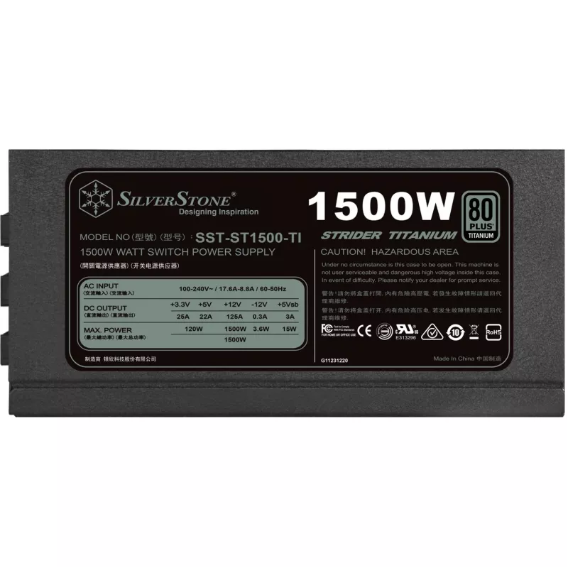 Fonte de alimentação SilverStone Strider SST-ST1500-TI v2.0 de 1500 W, 80 PLUS Titanium, modular
