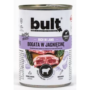 Comida húmida para cães BULT Rica em cordeiro 800 g — alimento completo para cães adultos em lata, 12 % proteína, 7,5 % gordura, 75 % humidade