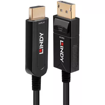 Cabo DisplayPort 1.2 para HDMI 18G híbrido de fibra ótica Lindy 10m
