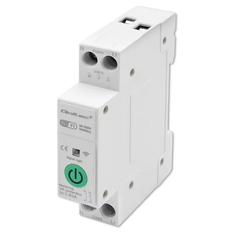 Relé Wi-Fi para calha DIN QOLTEC 50881 — Relé de comutação de rede 63A para instalações elétricas