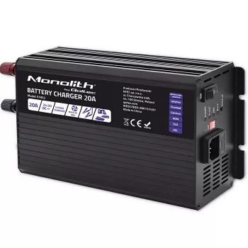 Carregador de baterias inteligente Qoltec Smart Monolith para baterias LiFePO4 AGM GEL SLA | 20A | 24V