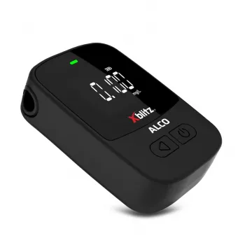 Alcoolímetro eletroquímico portátil Xblitz ALCO – BAK 0–4 %, precisão 0,05 %, LCD, 5 boquilhas, 2 pilhas de 1,5 V