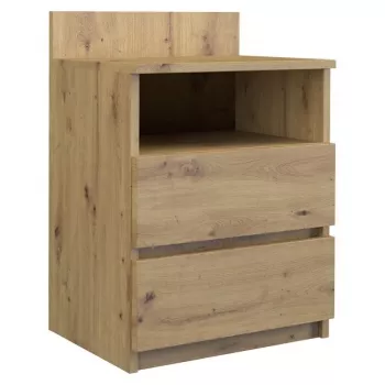 Mesa de cabeceira top e shop M1 ARTISAN, acabamento carvalho, 2 gavetas, 400×320×590 mm