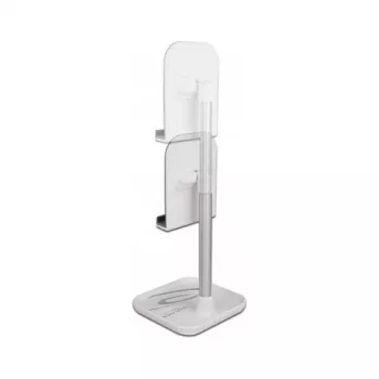 Suporte telescópico DeLOCK para smartphone e tablet com prateleira, prateado/branco