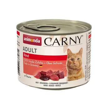 Ração húmida para gatos Animonda Carny lata 200 g — vaca, sem cereais, sem glúten, para gatos adultos, adequada em caso de alergias alimentares