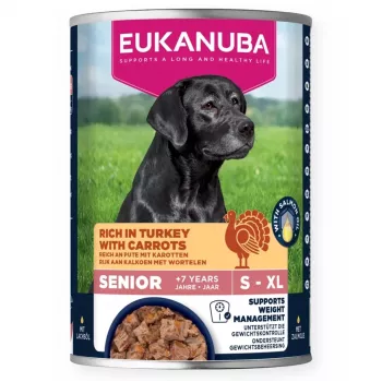 Eukanuba Life Care Senior comida húmida para cães idosos de todas as raças, peru & cenoura, lata de 400 g