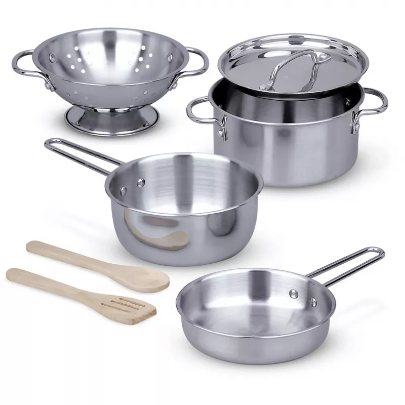 Conjunto de brincar de panelas e frigideiras em aço inoxidável MPP PLF GML
