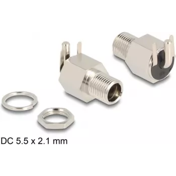 Conector de alimentação DC DeLOCK 5,5 x 2,1 mm fêmea de encastrar versão soldar angular 20 V 10 A