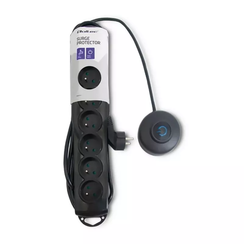 Proteção contra sobretensões Qoltec 50171 preto 7 tomadas AC 230V 1,5m