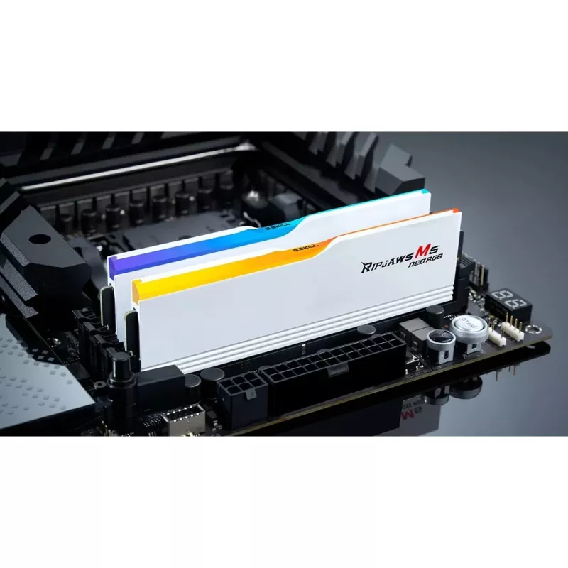 DIMM 64 GB DDR5-6000 (2x 32 GB) Dual-Kit, memória branca, F5-6000J2836G32GX2-RM5NRW, Ripjaws M5 Neo RGB, AMD EXPO
