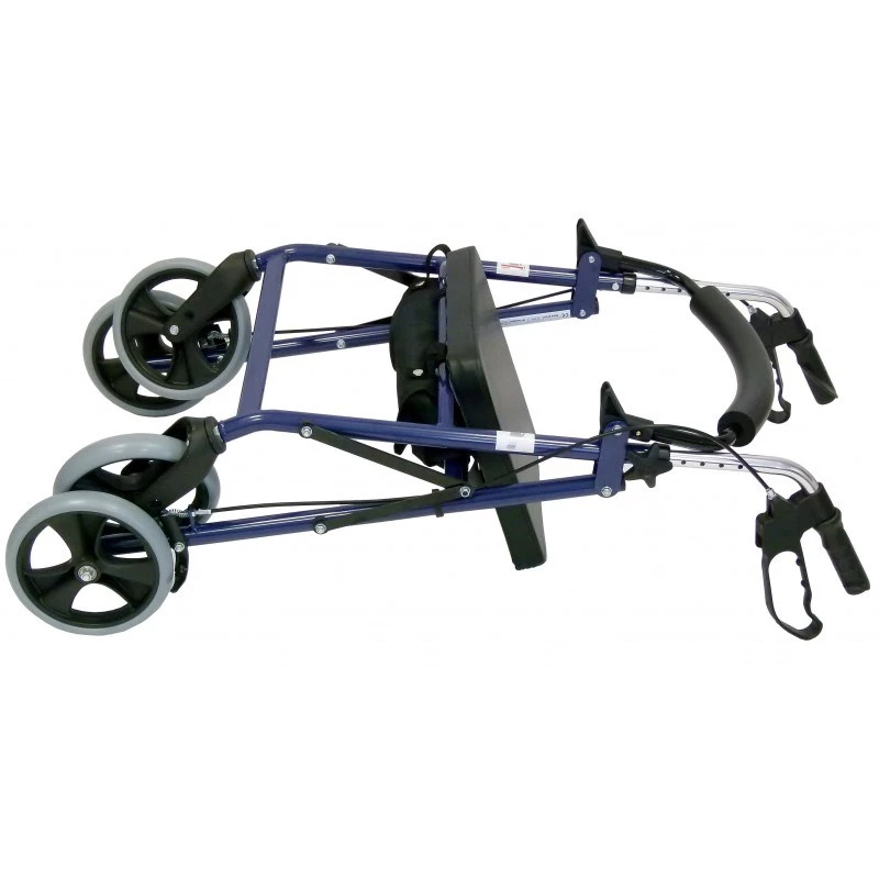 Andarilho com quatro rodas e assento, azul/preto