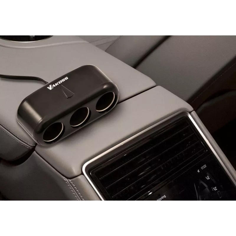 Adaptador para isqueiro de automóvel VAKOSS TP-3263CK — adaptador de corrente 12V de 1 para 3, saída 3A, preto