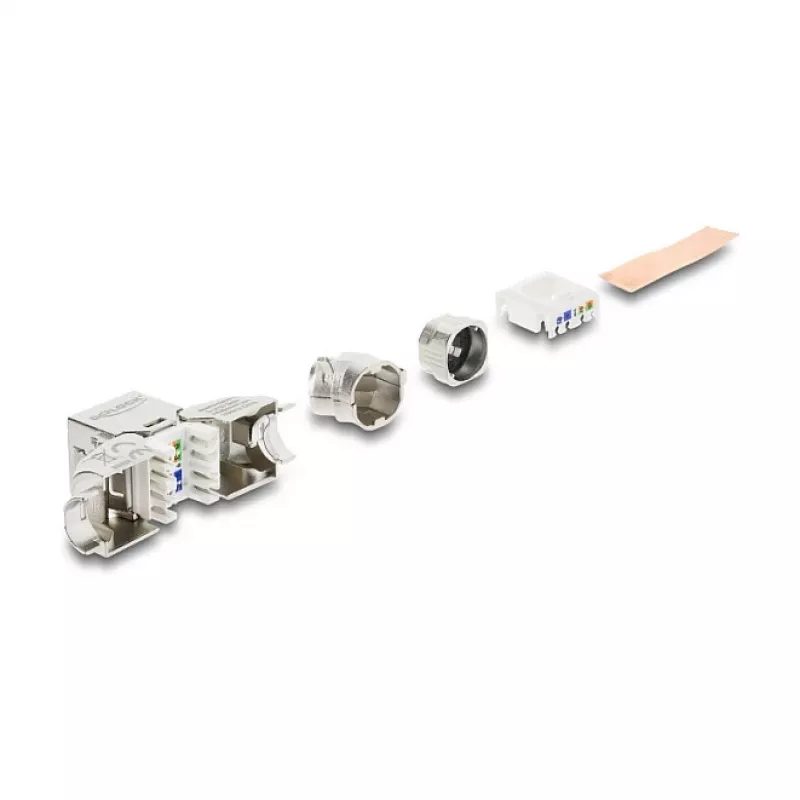 Módulo Keystone DELOCK conector fêmea RJ45 para LSA Cat.6A sem ferramentas 45° angular blindado com encaixe metálico