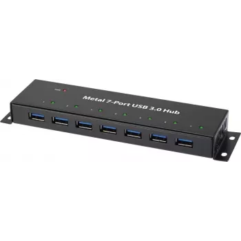 Renkforce hub USB 3.0 de 7 portas, montagem na parede, caixa metálica, preto