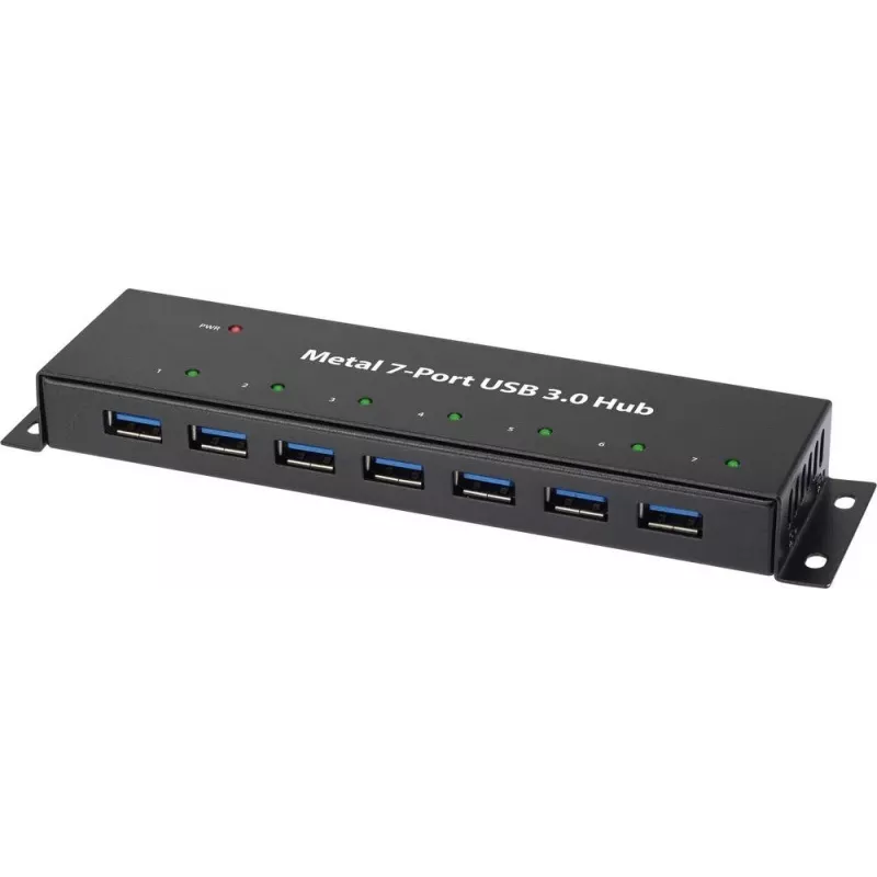 Renkforce hub USB 3.0 de 7 portas, montagem na parede, caixa metálica, preto