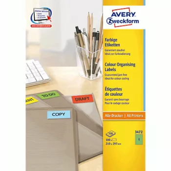 Etiqueta autocolante para impressora AVERY 3472 verde 210 x 297 mm