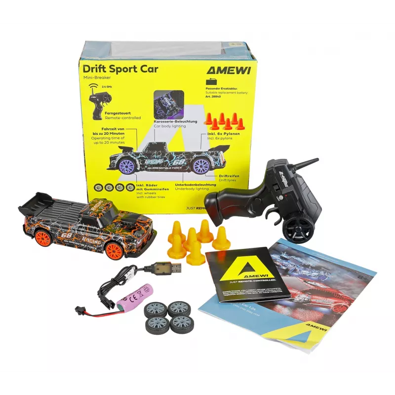 Amewi 21128 Drift Sport Car Mini-Breaker 4WD 1:24 RTR, laranja, 6+