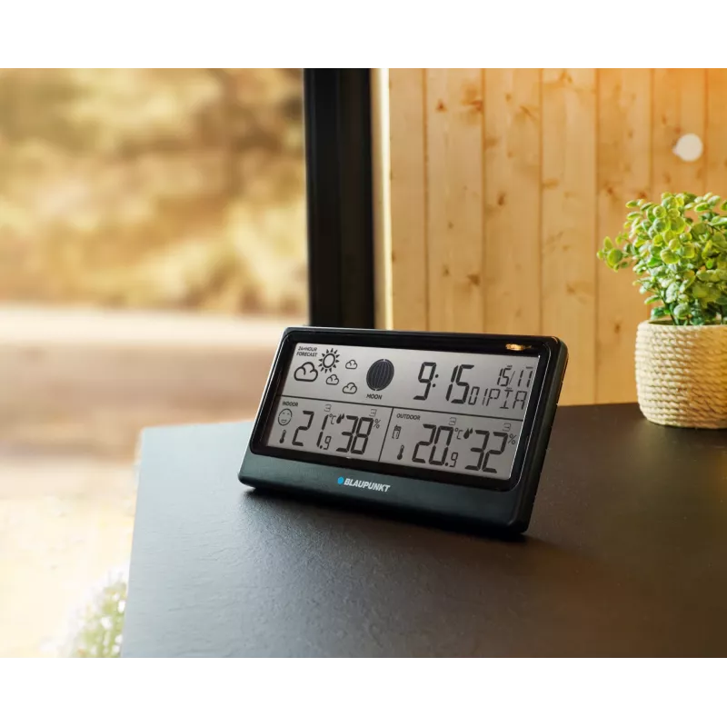Estação meteorológica BLAUPUNKT WS20BK — visor de temperatura e humidade interior/exterior, preto, 1 sensor, LCD, a pilhas