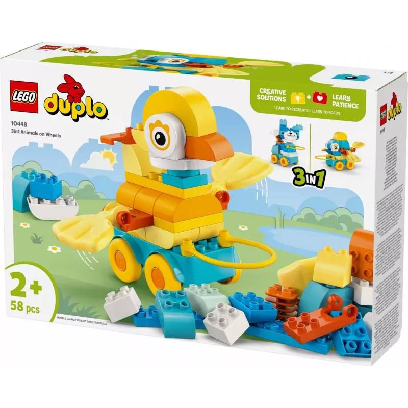 Conjunto de jogo LEGO DUPLO 3-em-1 Animais sobre Rodas 10448 — animais de construção e jogo DUPLO, 58 peças, a partir dos 2 anos