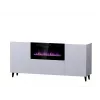 Cómoda com lareira elétrica Cama Meble PAFOS, 180 x 42 x 82 cm, branco mate, 1400–1600 W, sem puxadores, 3 portas, 2 prateleiras