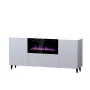 Cómoda com lareira elétrica Cama Meble PAFOS, 180 x 42 x 82 cm, branco mate, 1400–1600 W, sem puxadores, 3 portas, 2 prateleiras