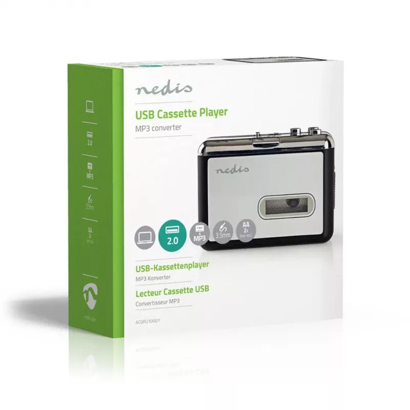 Conversor de cassetes Nedis ACGRU100GY USB / 3,5 mm USB/a pilhas Cinzento