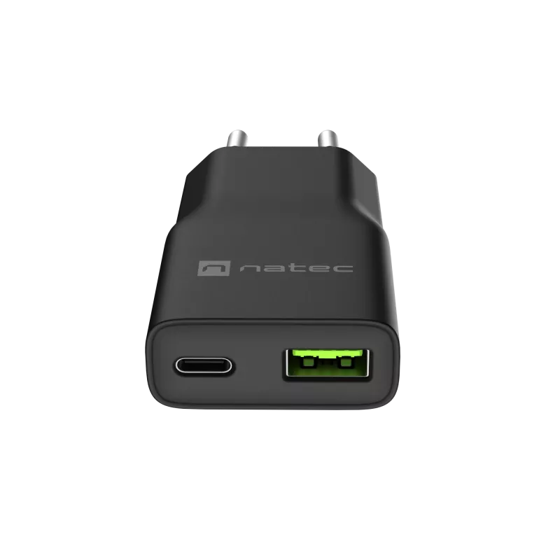 Fonte de alimentação NATEC Ribera NUC-2377 — 1×USB-A, 1×USB-C, saída de 3 A