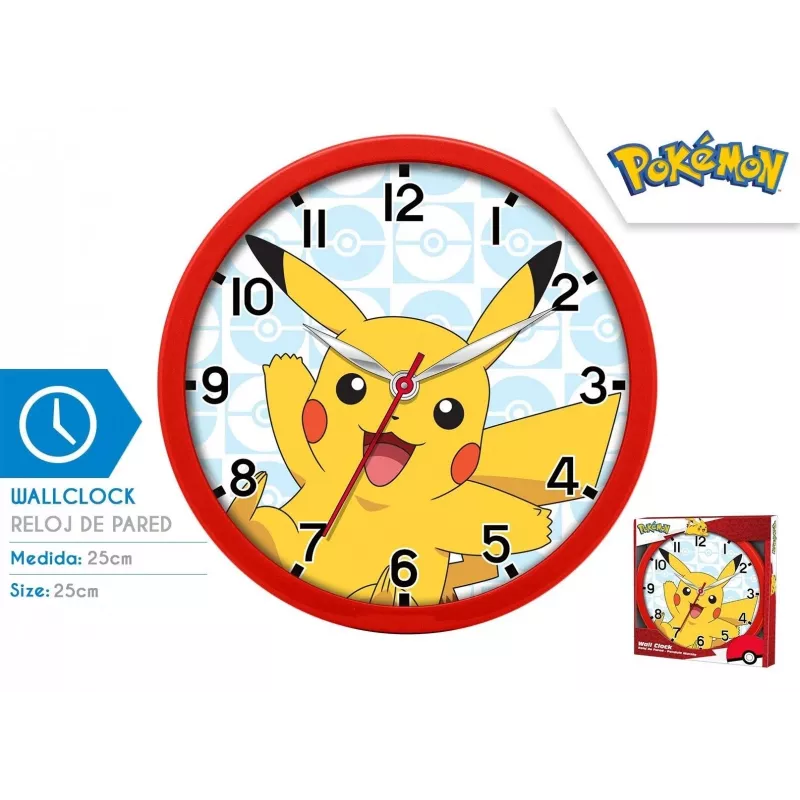 Relógio de parede Pokemon Pikachu 25cm