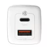 Carregador Baseus CCGAN2L-B02 interior AC carregador rápido 20V 1xUSB 1xType-C branco