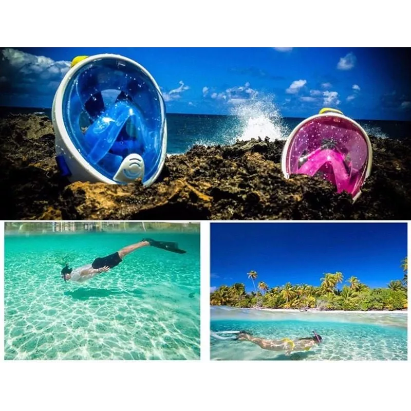 Máscara de snorkel de visão total Free Breath M2068G S/M — rosa, antiembaciamento, visão panorâmica