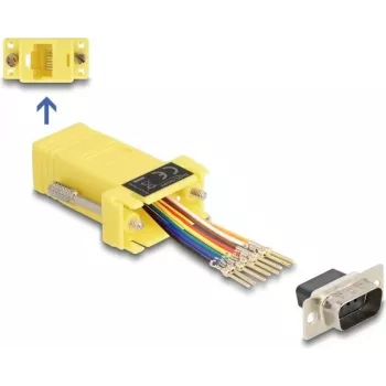 DeLOCK 67104 Kit de montagem de D-Sub 9 pinos macho para RJ45 fêmea, amarelo
