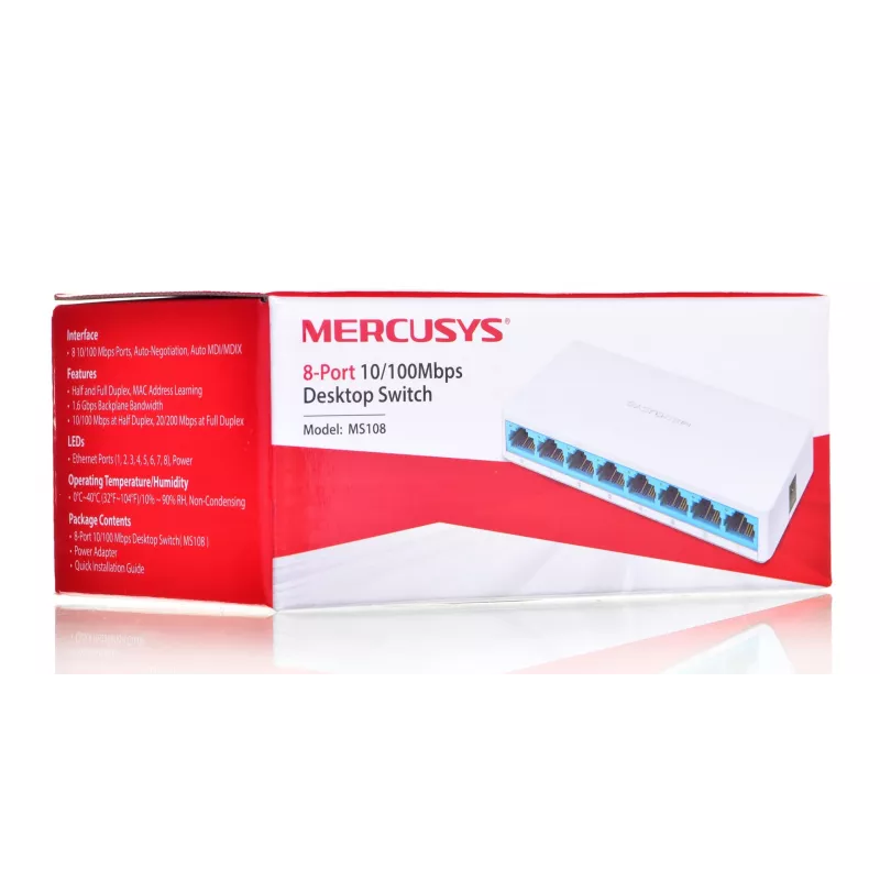 Switch Mercusys MS108 8 portas RJ-45 10/100Mbps não gerido