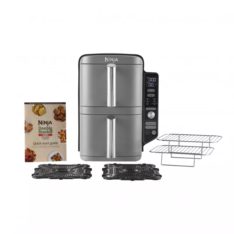 Ninja SL400EU Fritadeira dupla 9,5 L 2470 W fritadeira de ar quente preta, cinzenta